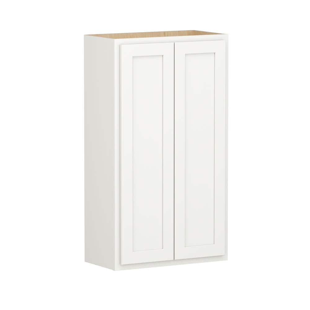SIMPLY WOODMARK PRO Shaker Partial Overlay 24 in. W x 12 in. D x 42 in. H Plywood Assembled Wall Kitchen Cabinet in Linen White