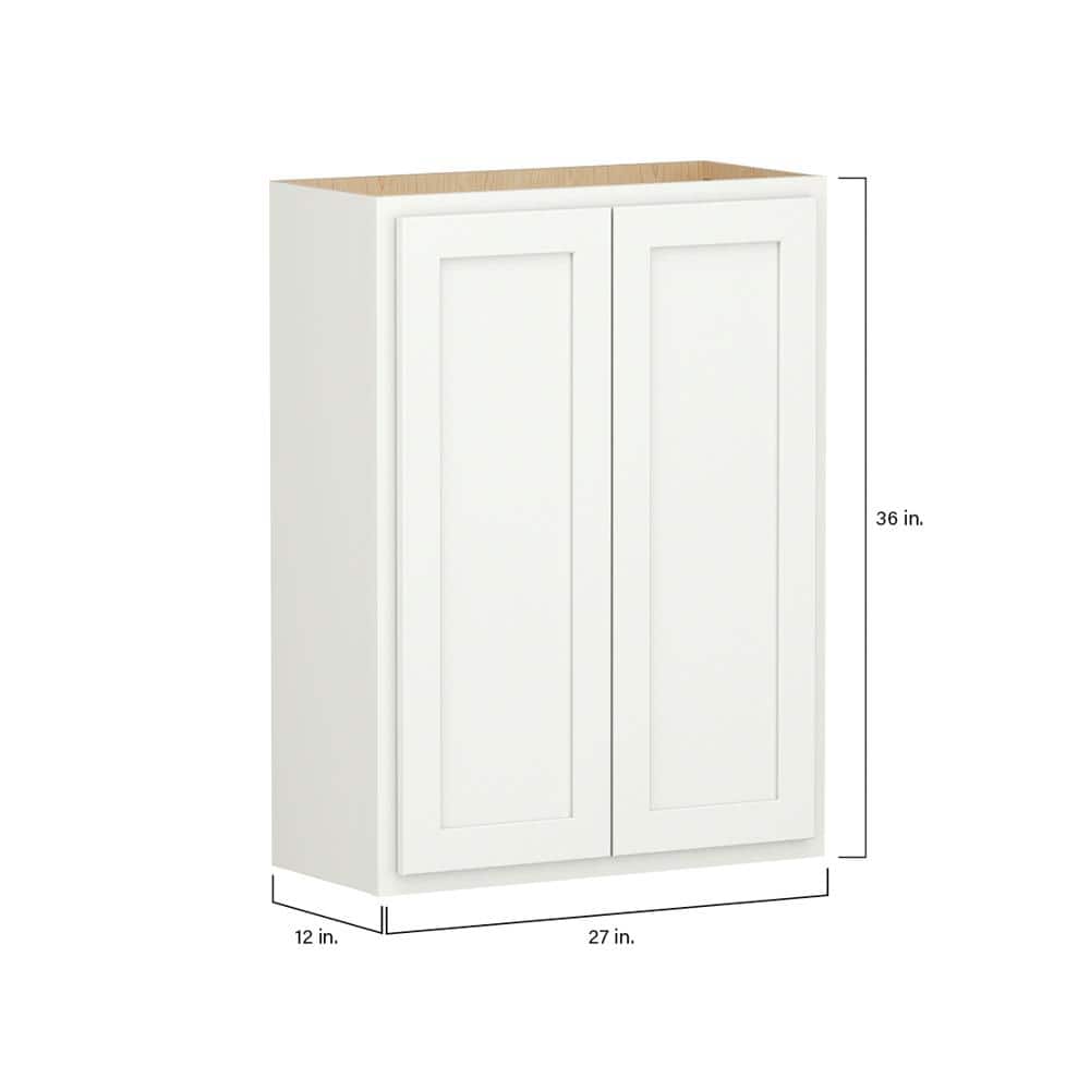 SIMPLY WOODMARK PRO Shaker Partial Overlay 27 in. W x 12 in. D x 36 in. H Plywood Assembled Wall Kitchen Cabinet in Linen White
