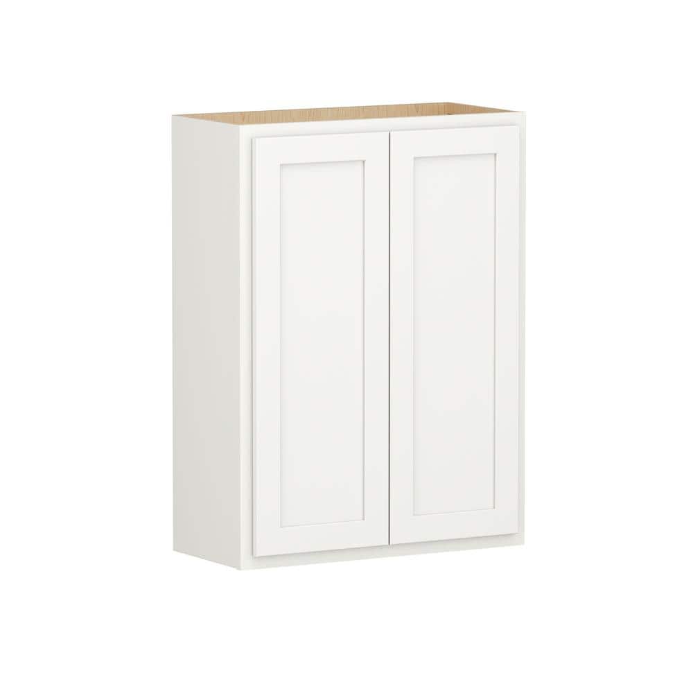 SIMPLY WOODMARK PRO Shaker Partial Overlay 27 in. W x 12 in. D x 36 in. H Plywood Assembled Wall Kitchen Cabinet in Linen White