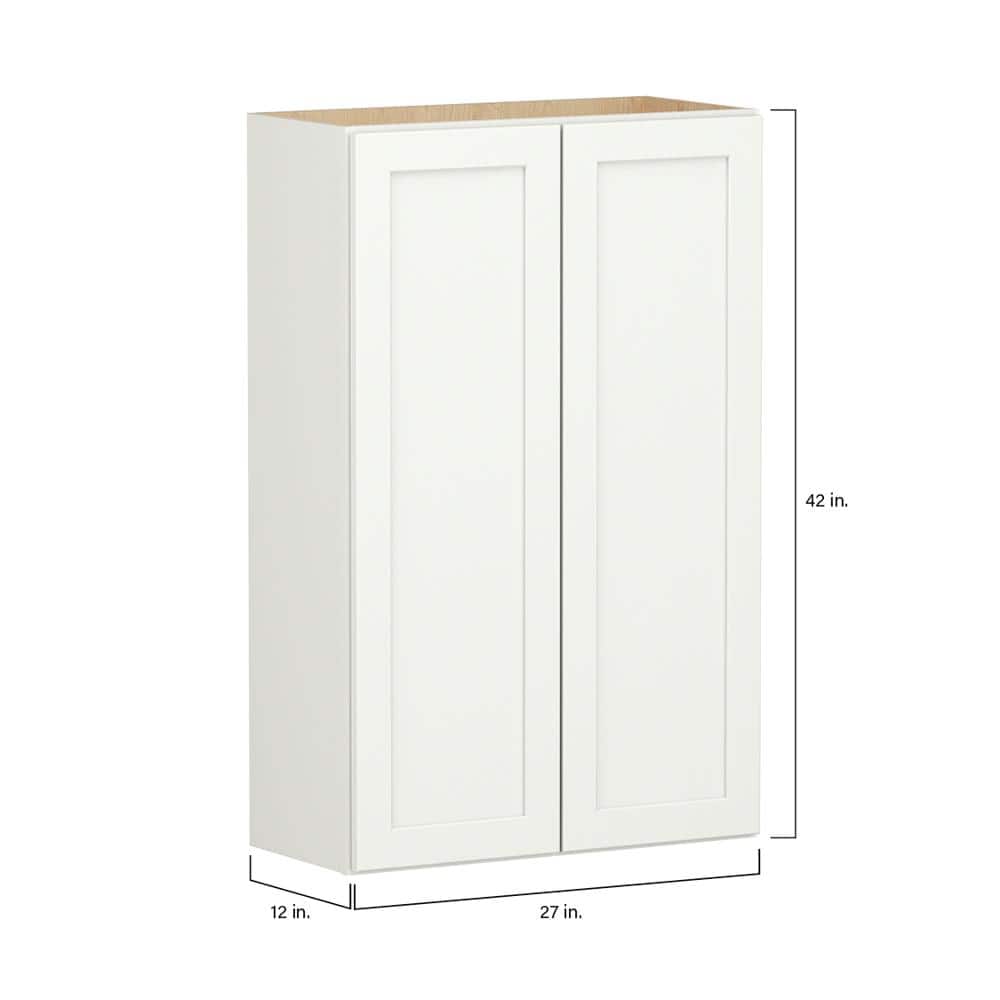 SIMPLY WOODMARK PRO Shaker Full Overlay 27 in. W x 12 in. D x 42 in. H Plywood Assembled Wall Kitchen Cabinet in Linen White