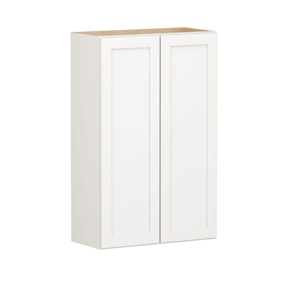 SIMPLY WOODMARK PRO Shaker Full Overlay 27 in. W x 12 in. D x 42 in. H Plywood Assembled Wall Kitchen Cabinet in Linen White