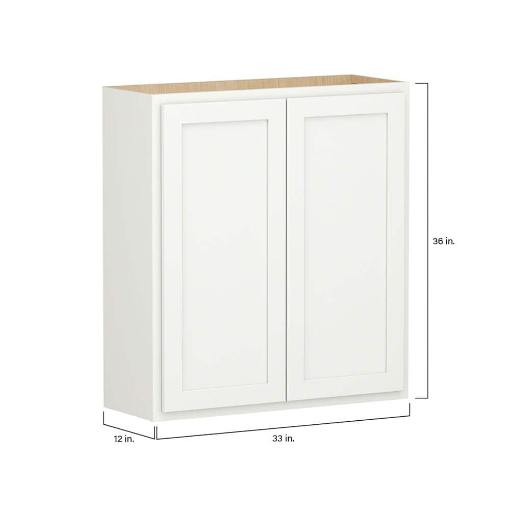 SIMPLY WOODMARK PRO Shaker Partial Overlay 33 in. W x 12 in. D x 36 in. H Plywood Assembled Wall Kitchen Cabinet in Linen White