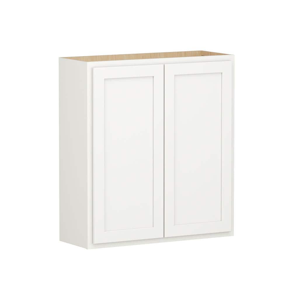 SIMPLY WOODMARK PRO Shaker Partial Overlay 33 in. W x 12 in. D x 36 in. H Plywood Assembled Wall Kitchen Cabinet in Linen White