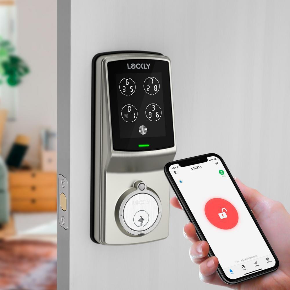 Lockly Model-S Satin Nickel Single-Cylinder Deadbolt Smart Lock with Hack-proof Touchsreen Keypad and Mobile App Control
