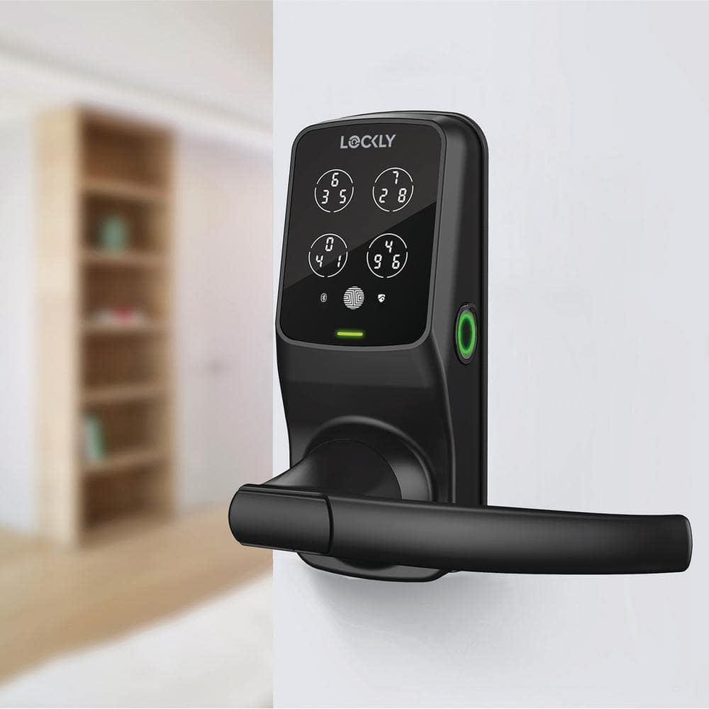 Lockly Secure Plus Matte Black Smart Touchscreen Hack-proof Keypad Door Latch Lock with Biometric Fingerprint and Bluetooth