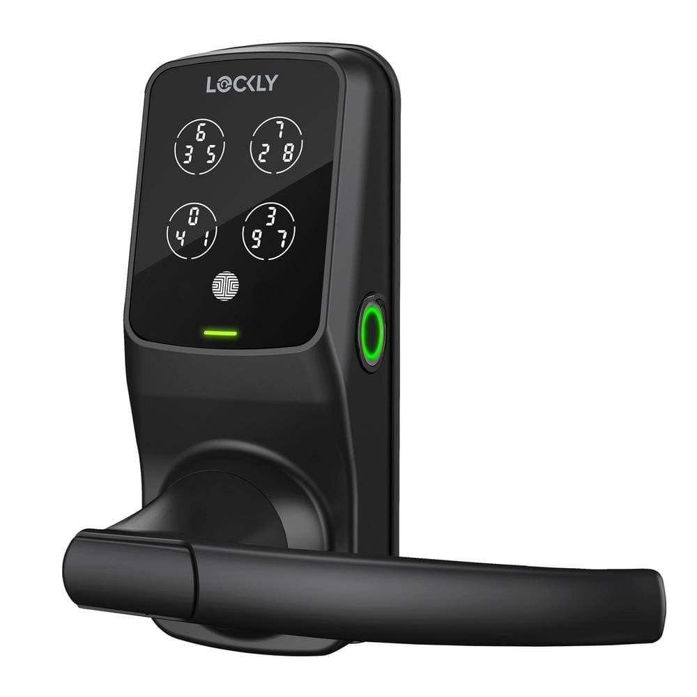 Lockly Secure Plus Matte Black Smart Touchscreen Hack-proof Keypad Door Latch Lock with Biometric Fingerprint and Bluetooth