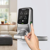 Lockly Secure Plus Satin Nickel Smart Touchscreen Hack-proof Keypad Door Latch Lock with Biometric Fingerprint and Bluetooth