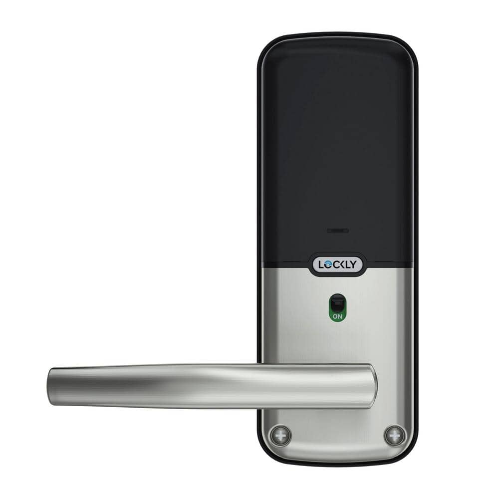 Lockly Secure Plus Satin Nickel Smart Touchscreen Hack-proof Keypad Door Latch Lock with Biometric Fingerprint and Bluetooth