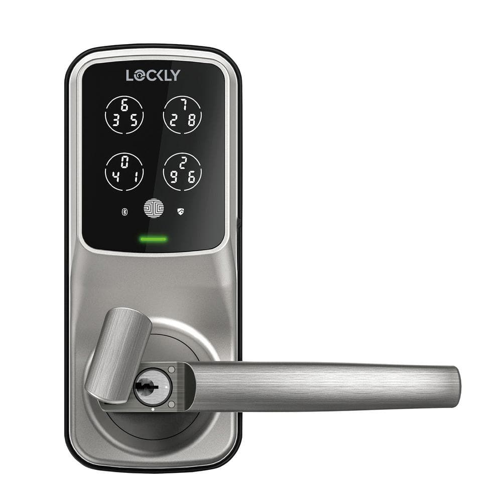 Lockly Secure Plus Satin Nickel Smart Touchscreen Hack-proof Keypad Door Latch Lock with Biometric Fingerprint and Bluetooth
