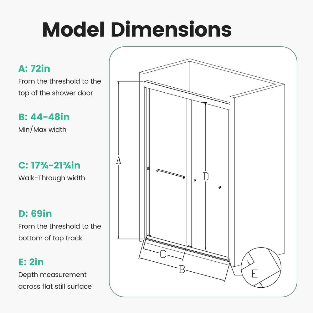 Lonni 44-48 in. W x 72 in. H Semi-Frameless Sliding Glass Shower Door in Chrome Finish w/ 1/4 in. (6 mm) Clear Tempered Glass