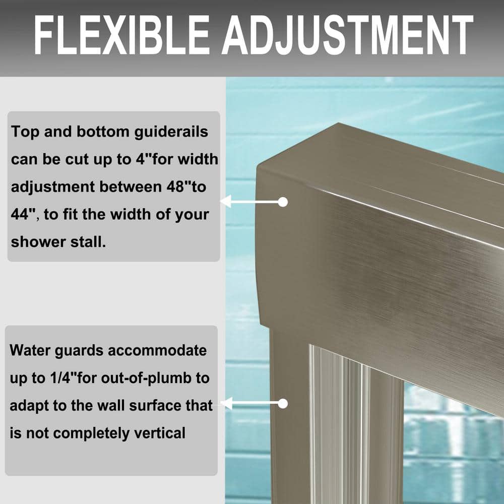 Lonni 44-48 in. W x 72 in. H Semi-Frameless Sliding Glass Shower Door in Chrome Finish w/ 1/4 in. (6 mm) Clear Tempered Glass