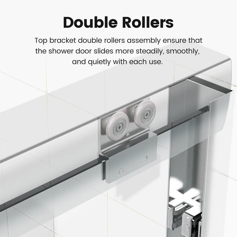 Lonni 44-48 in. W x 72 in. H Semi-Frameless Sliding Glass Shower Door in Chrome Finish w/ 1/4 in. (6 mm) Clear Tempered Glass