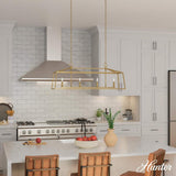 Hunter Fair Oaks 4-Light Luxe Gold Lantern Linear Chandelier for Kitchen Island with No Bulbs Included