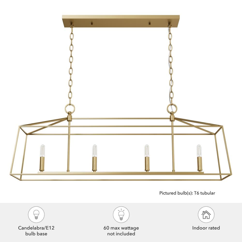 Hunter Fair Oaks 4-Light Luxe Gold Lantern Linear Chandelier for Kitchen Island with No Bulbs Included