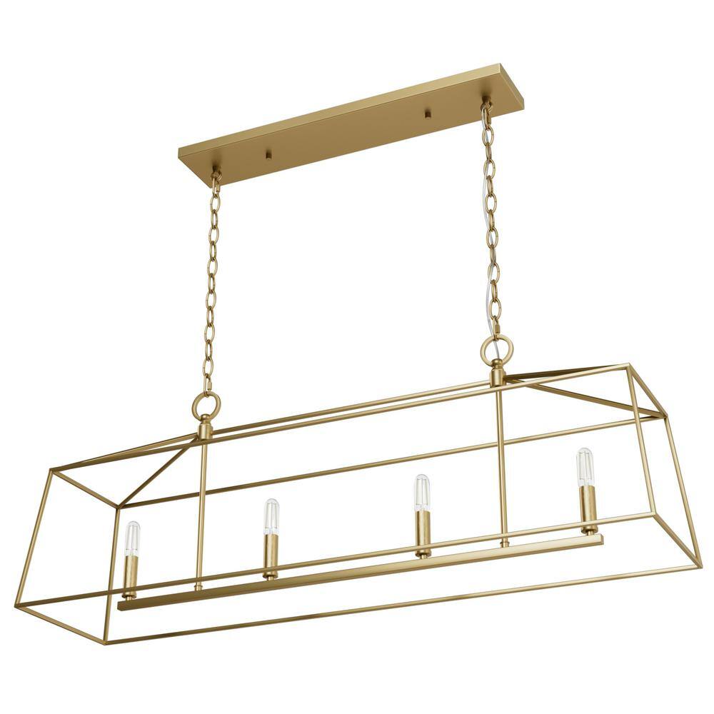 Hunter Fair Oaks 4-Light Luxe Gold Lantern Linear Chandelier for Kitchen Island with No Bulbs Included