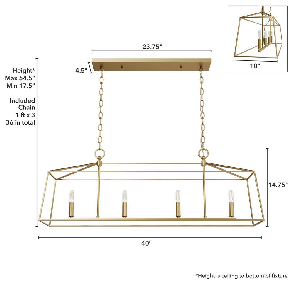 Hunter Fair Oaks 4-Light Luxe Gold Lantern Linear Chandelier for Kitchen Island with No Bulbs Included