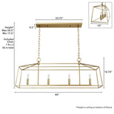 Hunter Fair Oaks 4-Light Luxe Gold Lantern Linear Chandelier for Kitchen Island with No Bulbs Included