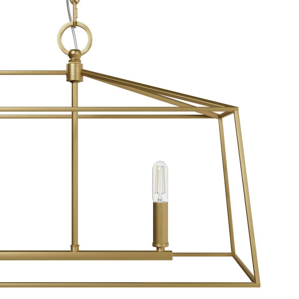 Hunter Fair Oaks 4-Light Luxe Gold Lantern Linear Chandelier for Kitchen Island with No Bulbs Included