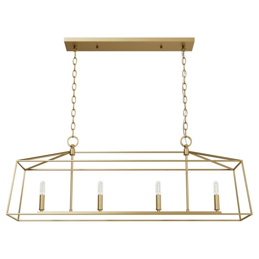 Hunter Fair Oaks 4-Light Luxe Gold Lantern Linear Chandelier for Kitchen Island with No Bulbs Included
