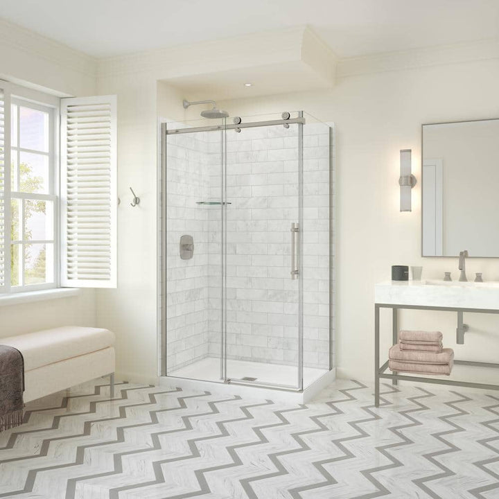 MAAX Odyssey SC 48 in. x 32 in. x 78 in. 8mm Sliding Shower Door for Corner Installation with Clear glass in Brushed Nickel