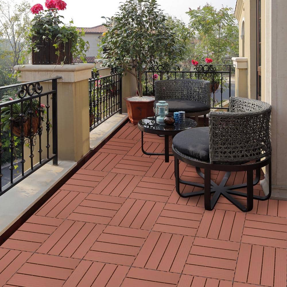Tidoin Outdoor 1 ft. x 1 ft. Composite Interlocking Tile Deck Tile in Mahogany(44 Per Box)