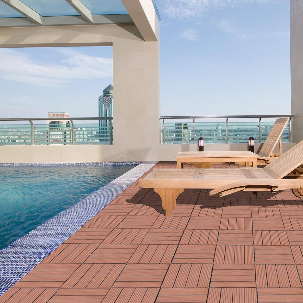 Tidoin Outdoor 1 ft. x 1 ft. Composite Interlocking Tile Deck Tile in Mahogany(20 Per Box)