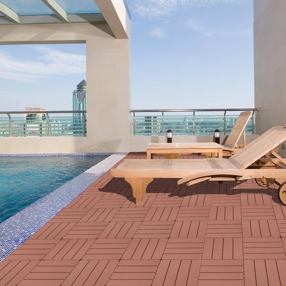 Tidoin Outdoor 1 ft. x 1 ft. Composite Interlocking Tile Deck Tile in Mahogany(44 Per Box)