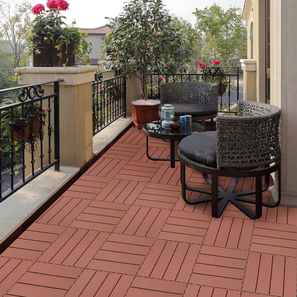 Tidoin Outdoor 1 ft. x 1 ft. Composite Interlocking Tile Deck Tile in Mahogany(44 Per Box)