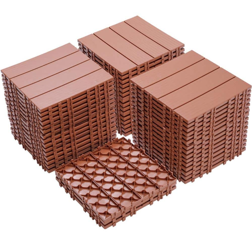 Tidoin Outdoor 1 ft. x 1 ft. Composite Interlocking Tile Deck Tile in Mahogany(44 Per Box)