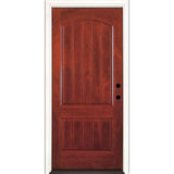 37.5 in. x 81.625 in. 2-Panel Plank Cherry Mahogany Stained Left-Hand Inswing Fiberglass Prehung Front Door