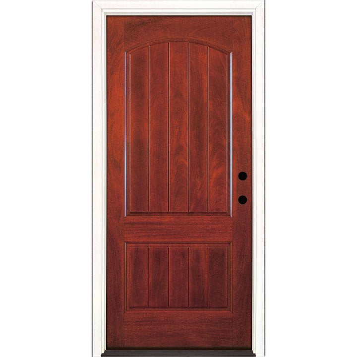 37.5 in. x 81.625 in. 2-Panel Plank Cherry Mahogany Stained Left-Hand Inswing Fiberglass Prehung Front Door