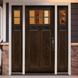 67.5 in.x81.625 in. 6 Lt Clear Craftsman Stained Chestnut Mahogany Left-Hand Fiberglass Prehung Front Door w/Sidelites