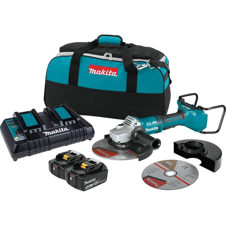 Makita 18V X2 LXT Lithium‑Ion (36V) Brushless Cordless 9 in. Paddle Switch Cut‑Off/Angle Grinder Kit with Electric Brake, 5.0Ah