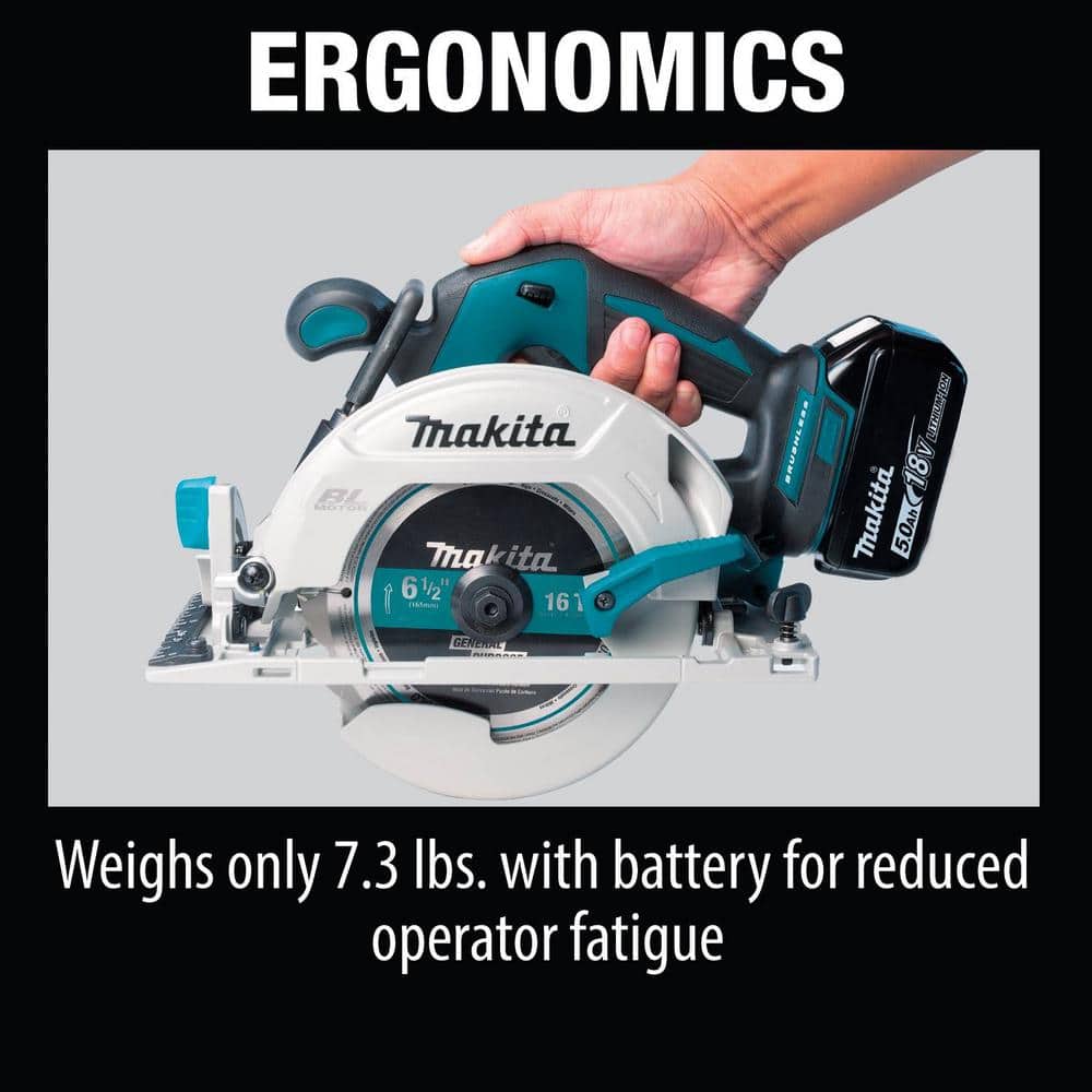 Makita 18V 5.0Ah LXT Lithium‑Ion Brushless Cordless 6-1/2 in. Circular Saw Kit (XSH03T)