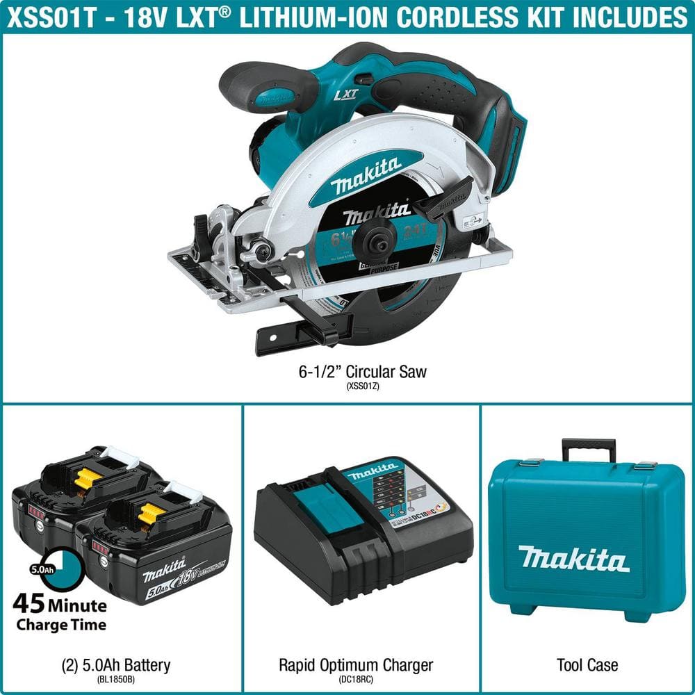 Makita 18-Volt 5.0 Ah LXT Lithium-Ion Cordless 6-1/2 in. Circular Saw Kit (XSS01T)