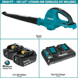 Makita 18V X2 (36V) 208 MPH 155 CFM LXT Lithium‑Ion Cordless Leaf Blower Kit with (2) 5.0Ah Batteries and Dual Port Charger (XBU01PT)
