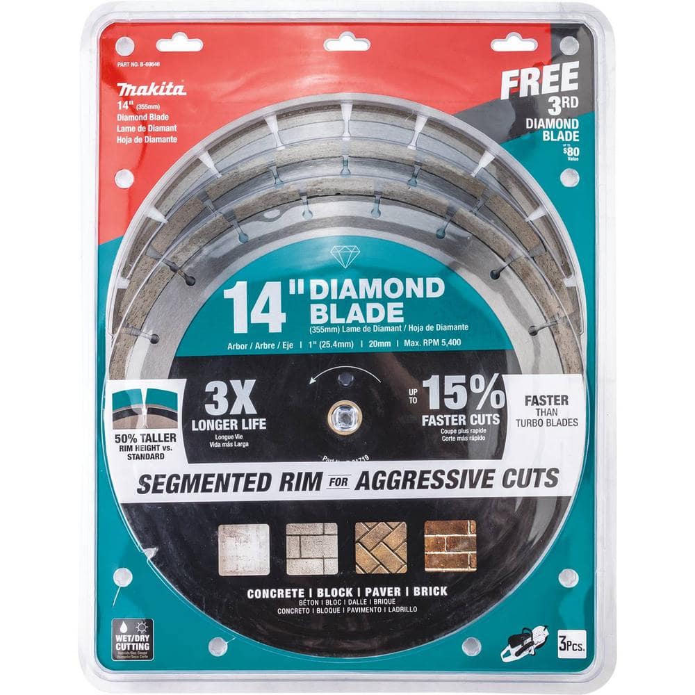 Makita 14 in. Segmented Rim Diamond Blade for General Purpose (3-Pack)
