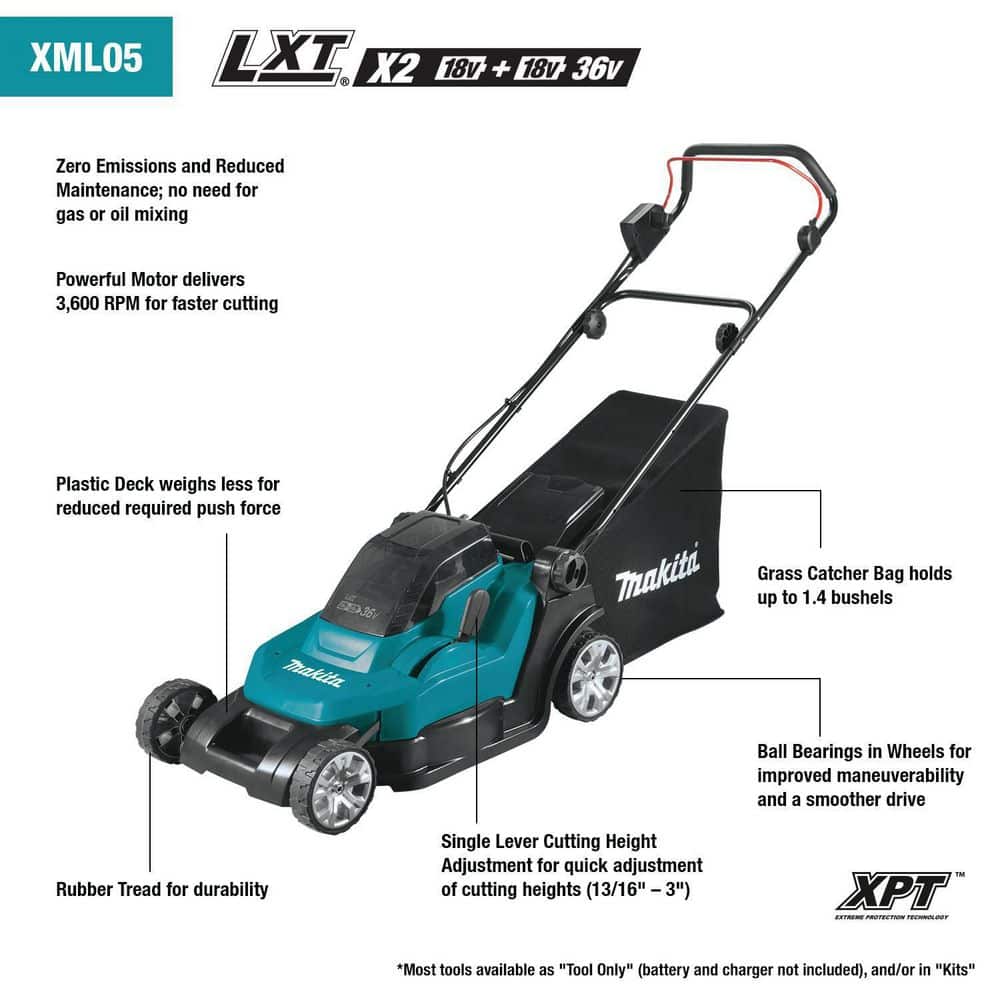 Makita 18V X2 (36V) LXT Lithium-Ion Cordless 17 in. Walk Behind Residential Lawn Mower Kit (5.0Ah)
