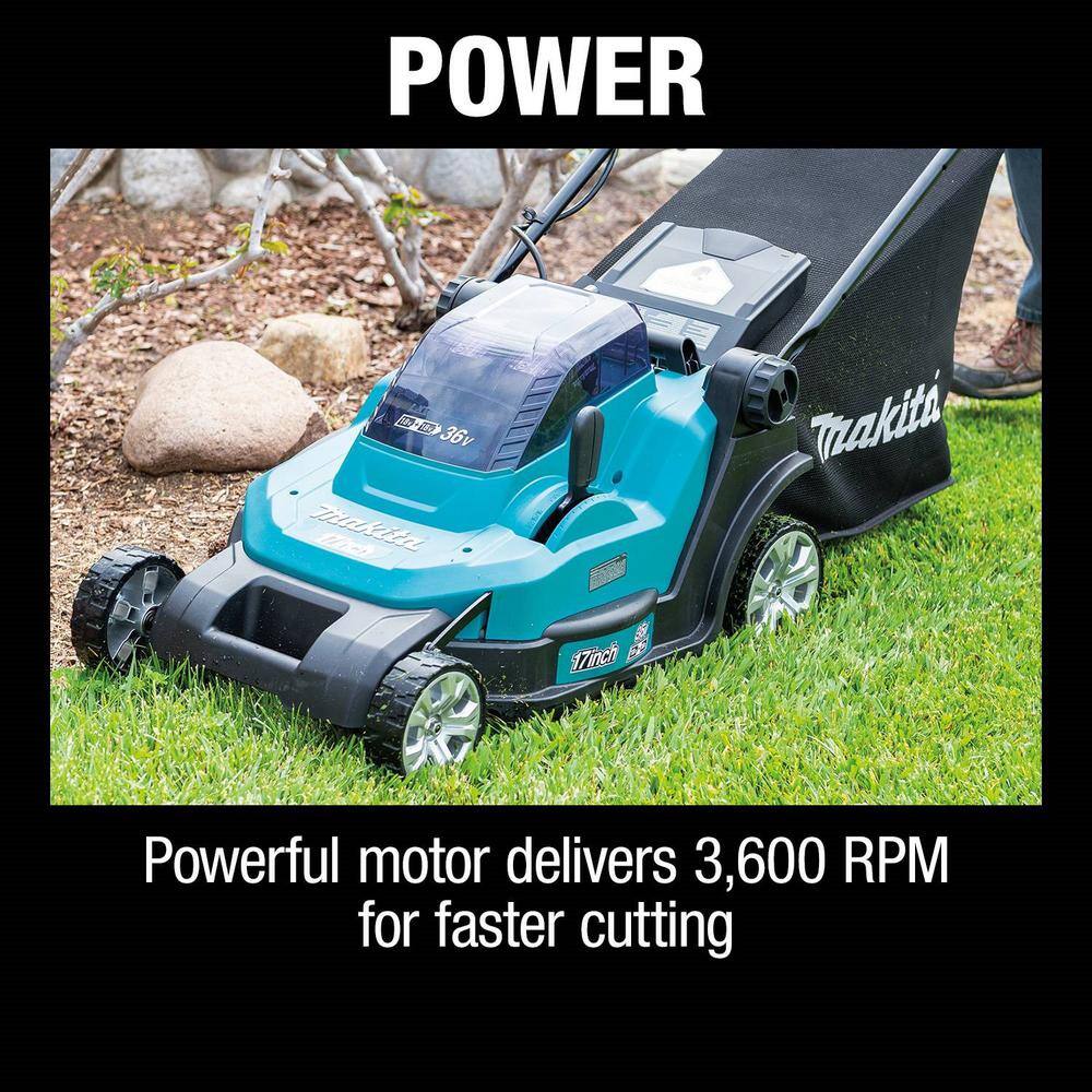 Makita 18V X2 (36V) LXT Cordless 17 in. Residential Lawn Mower Kit (5.0Ah) with bonus 18V LXT 20 L.E.D. Work Light, Light Only