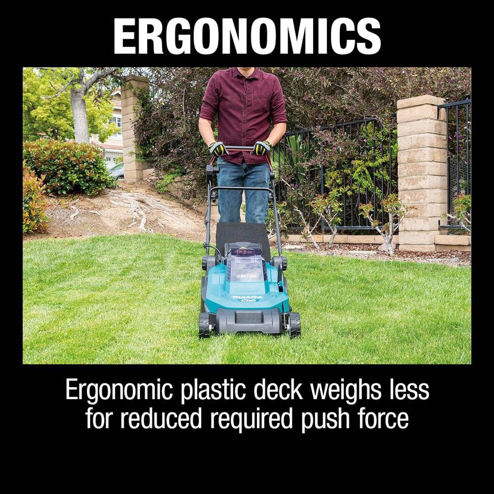 Makita 18V X2 (36V) LXT 17 in. Cordless Residential Lawn Mower Kit (5.0Ah) with bonus 18V LXT Floor Blower, Tool Only