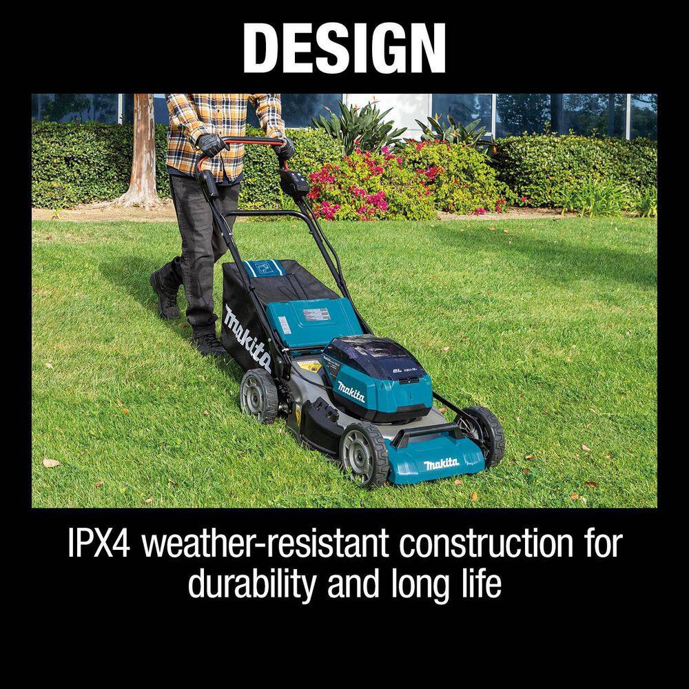 Makita 21 in. 18V X2 (36V) LXT Walk Behind Push Lawn Mower Kit with 4 Batteries (5.0 Ah) with 18V X2 (36V) LXT Blower