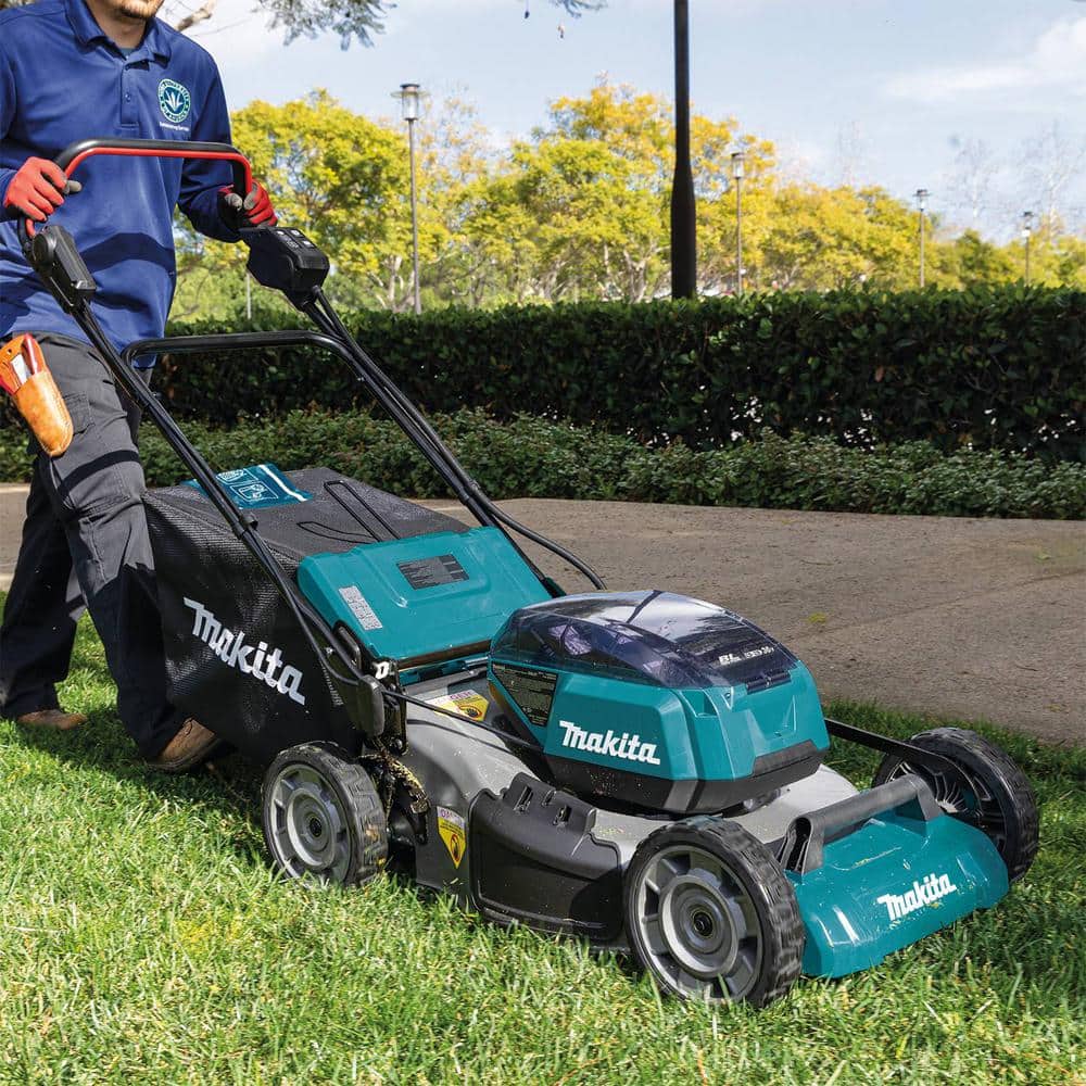 Makita 18V X2(36V) LXT Lithium-Ion Cordless 21 in. Walk Behind Lawn Mower Kit w/4 Batteries 5.0Ah with 18V Blower, Tool Only