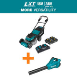 Makita 18 in. 18V X2 (36V) LXT Walk Behind Self Propelled Lawn Mower Kit w/4 Batteries(5.0 Ah) with 18V X2 (36V) LXT Blower