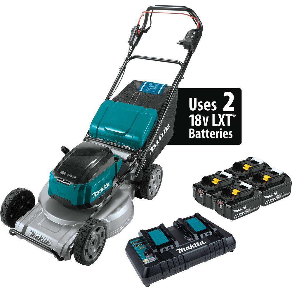 Makita 21 in. 18V X2 (36V) LXT Brushless Walk Behind Self-Propelled Lawn Mower Kit (5.0Ah) with 18V X2 (36V) LXT Blower