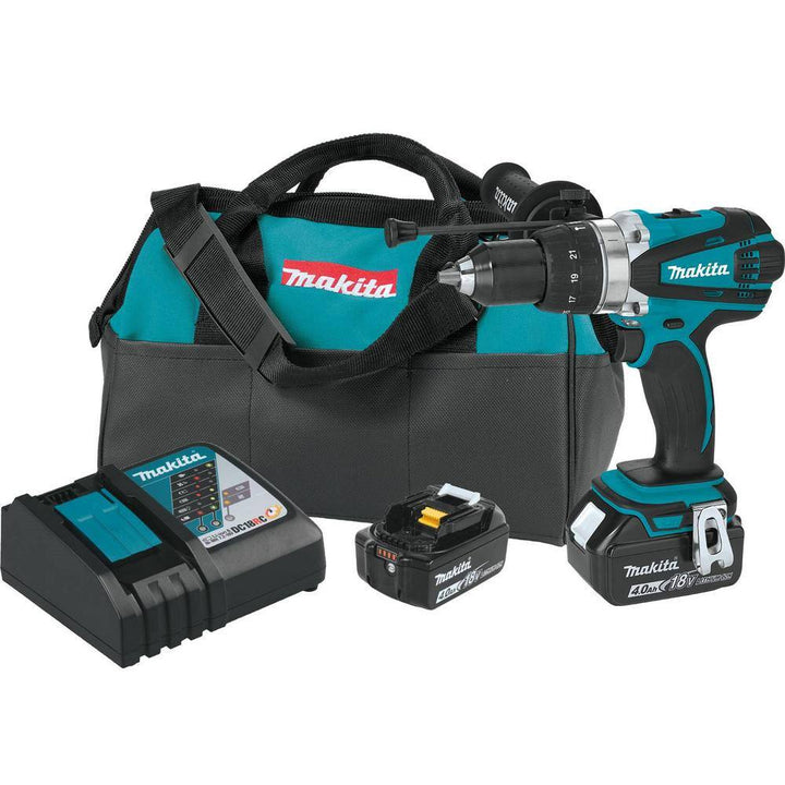 Makita 18V LXT Lithium‑Ion 1/2 in. Cordless Hammer Driver‑Drill Kit with (2) 4.0Ah Batteries, Charger and Case