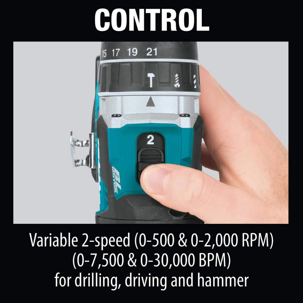Makita 18V 5.0Ah LXT Lithium‑Ion Compact Brushless Cordless 1/2 in. Hammer Driver‑Drill Kit (XPH12T)