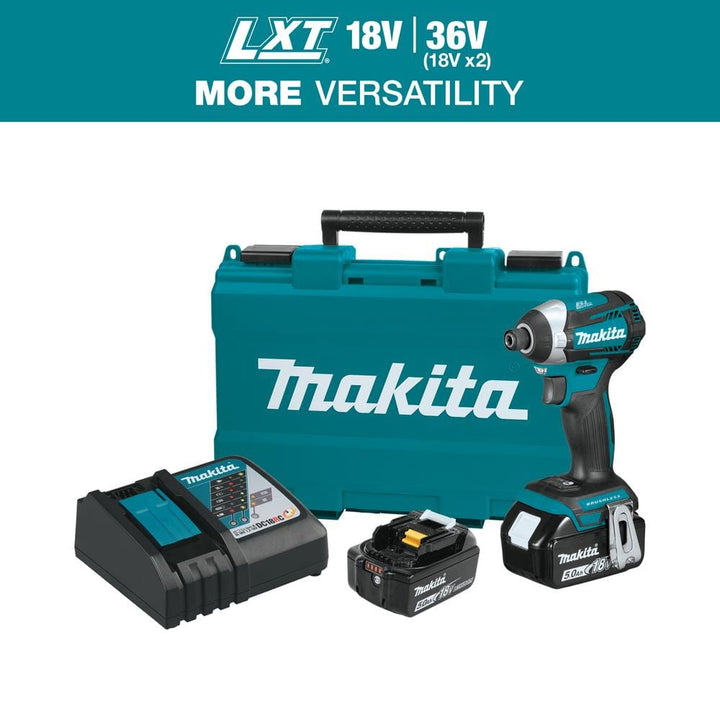 Makita 18V LXT Lithium‑Ion Brushless Cordless Quick‑Shift Mode 3‑Speed Impact Driver Kit with (2) 5.0Ah Batteries and Hard Case