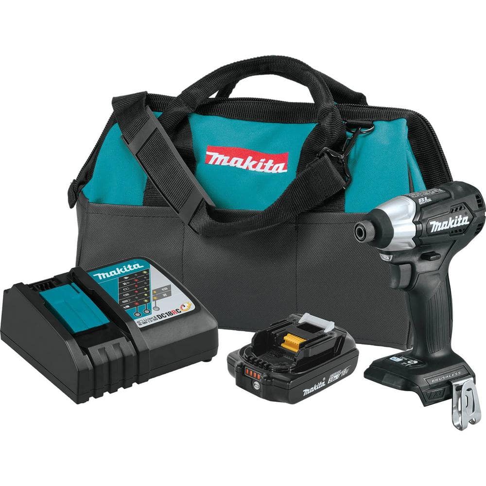 Makita 18V LXT Lithium‑Ion Sub‑Compact Brushless Cordless Impact Driver Kit with (1) 2.0Ah Battery, Charger and Bag