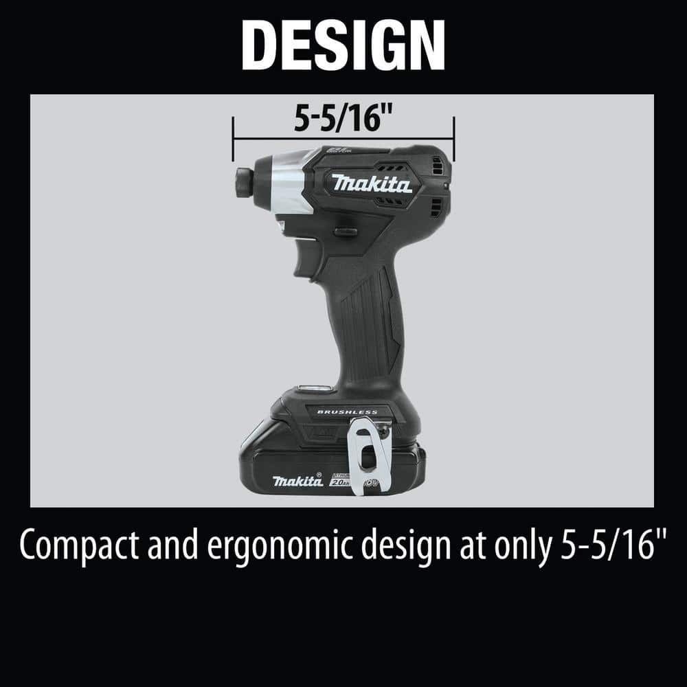 Makita 18V LXT Lithium‑Ion Sub‑Compact Brushless Cordless Impact Driver Kit with (1) 2.0Ah Battery, Charger and Bag