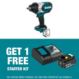 Makita 18V LXT High-Torque 1/2 in Sq. Drive Impact Wrench with bonus 18V 4.0Ah LXT Lithium-Ion Battery and Charger Starter Pack